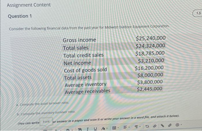 Assignment Content 1.5 Question 1 Consider the