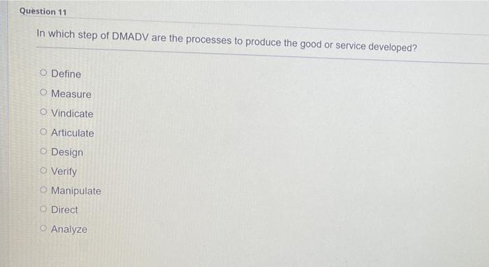 Question 9 The objective for which the product or