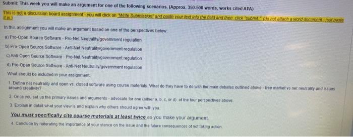 Submit: This week you will make an argument for