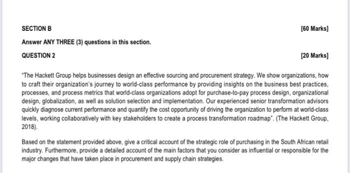 SECTION B [60 Marks] Answer ANY THREE (3)