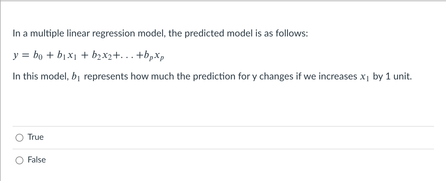 In a multiple linear regression model, the