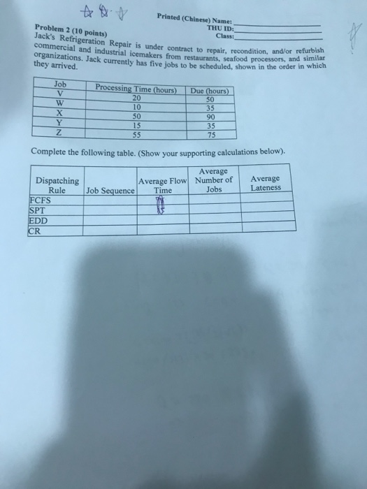 NAME (printed): THU ID: Problem 2 (10 points)