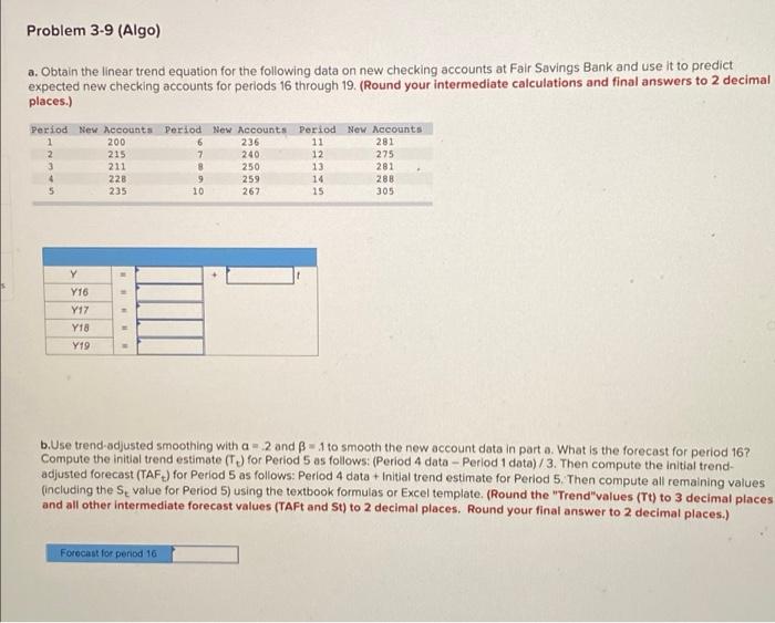 Problem 3-9 (Algo) a. Obtain the linear trend