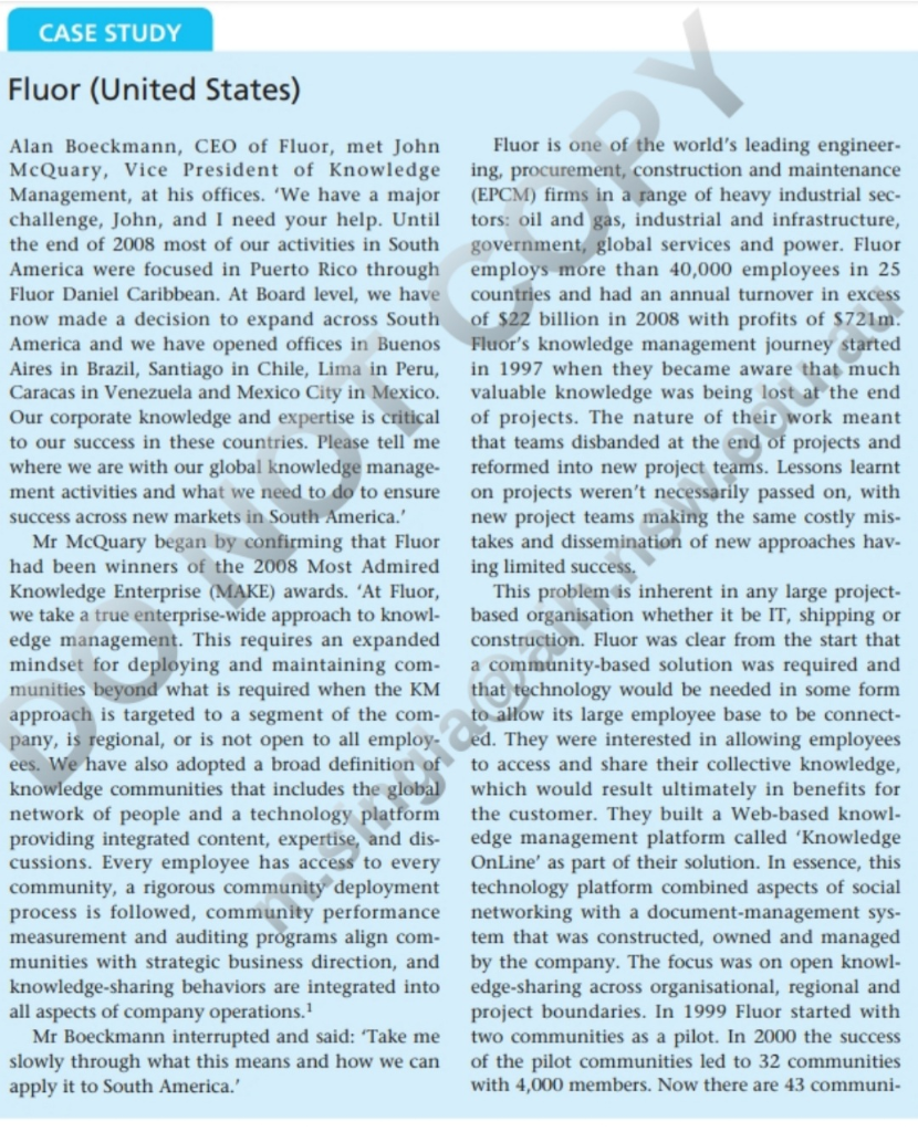 Subject name: Knowledge management Read Fluor