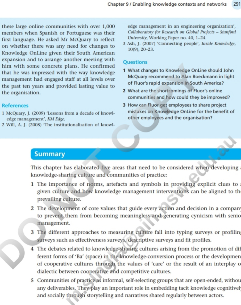 Subject name: Knowledge management Read Fluor