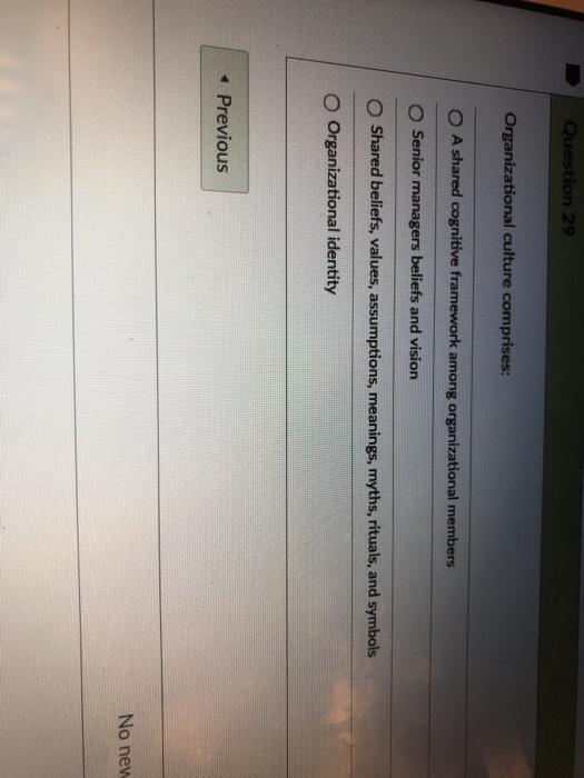 Question 29 Organizational culture comprises: A