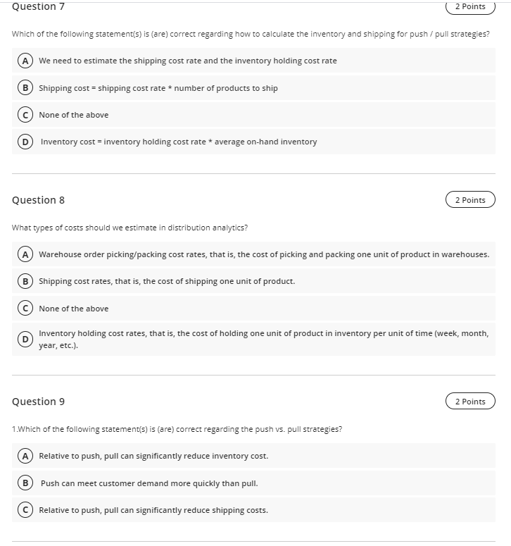 Question 7 2 Points Which of the following
