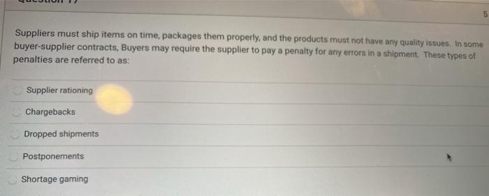 17. Suppliers must ship items on time, packages