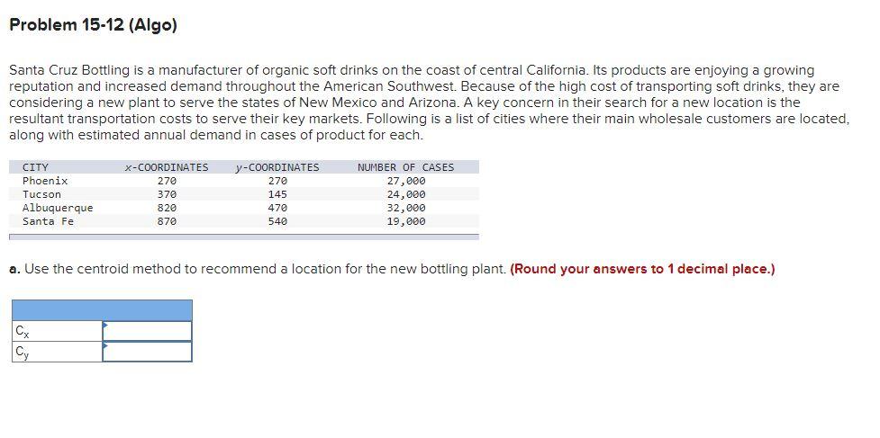 Problem 15-12 (Algo) Santa Cruz Bottling is a