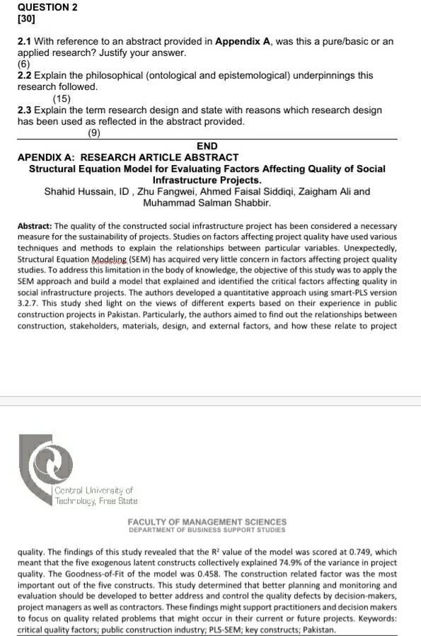 Question 2 assistance please. QUESTION 2 [30] 2.1