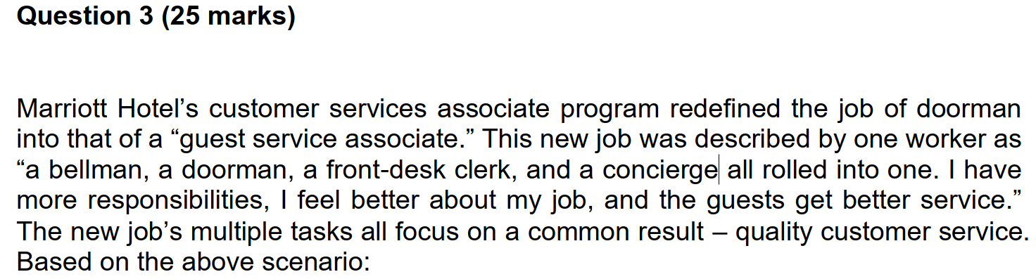 Question 3 (25 marks) Marriott Hotel's customer