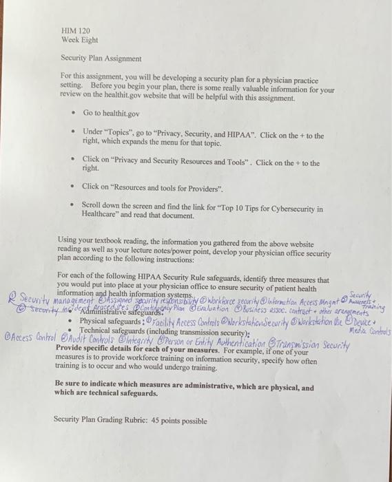 HIM 120 Week Eight Security Plan Assignment For