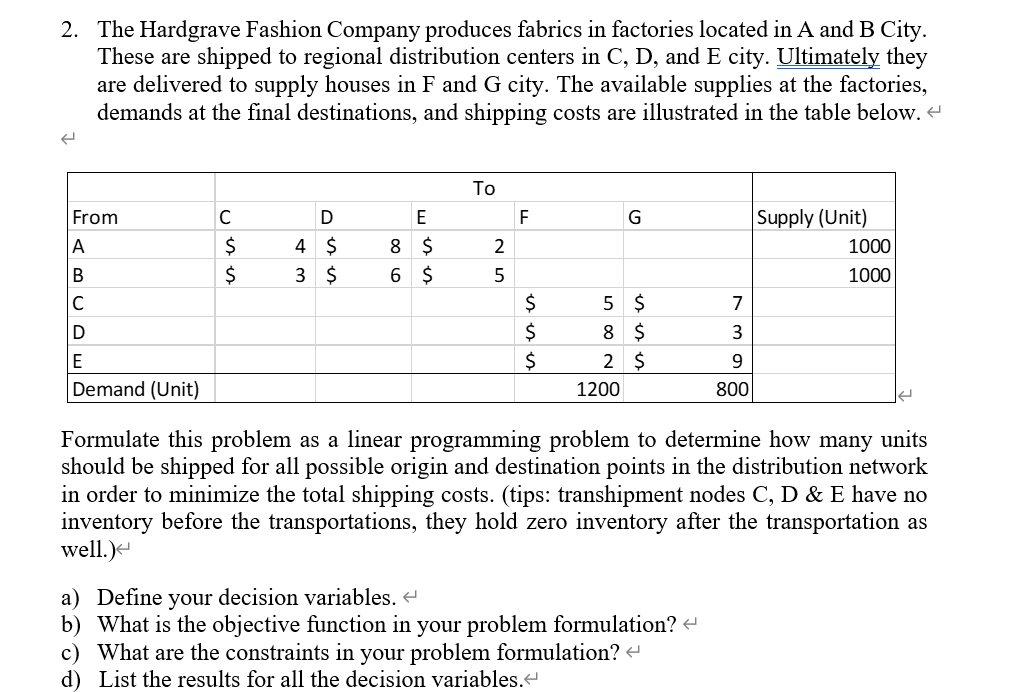 Please solve it in excel solver!! Thanks! 2. The