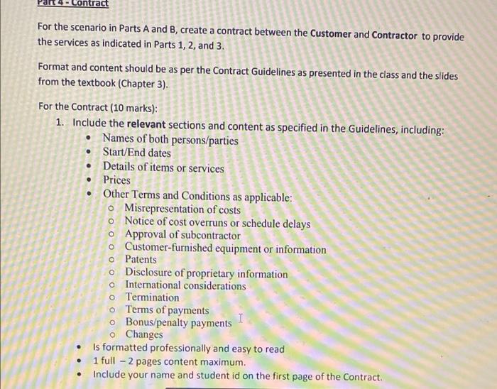 Contract For the scenario in Parts A and B,