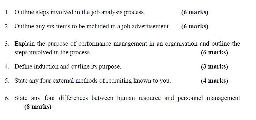 1. Outline steps involved in the job analysis