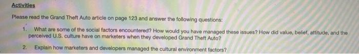 Activities Please read the Grand Theft Auto