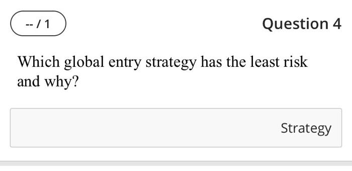 -- / 1 Question 4 Which global entry strategy has