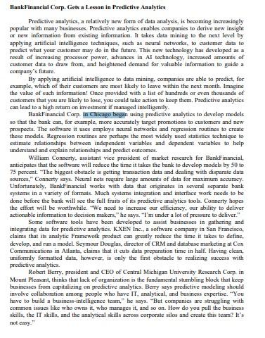 Bank Financial Corp. Gets a Lesson in Predictive