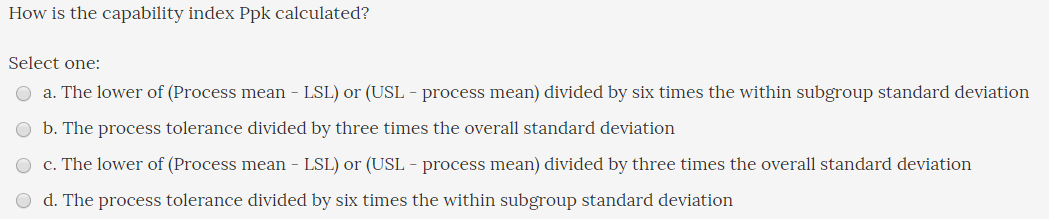 How is the capability index Ppk calculated?
