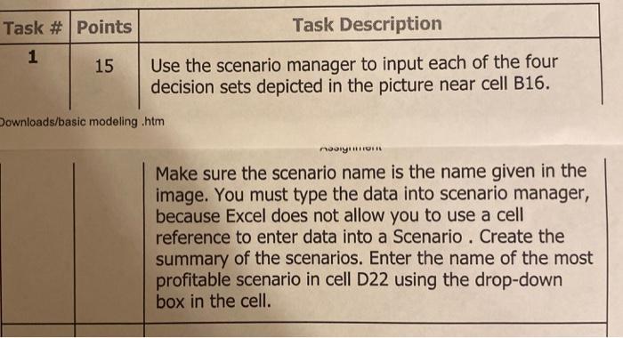 Task # Points Task Description 1 15 Use the