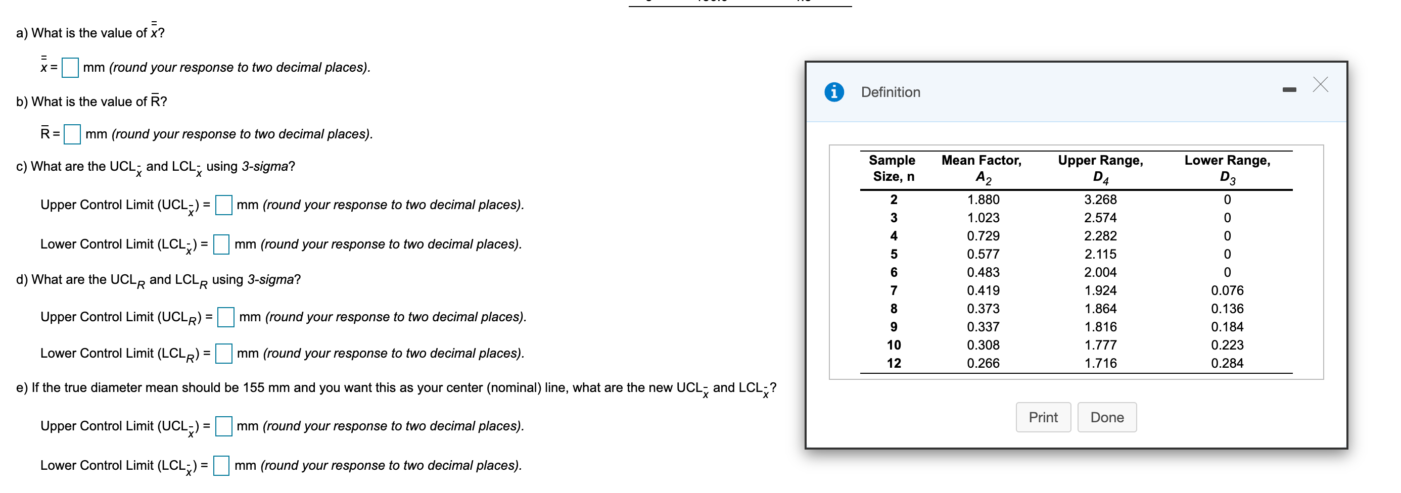 Refer to Table S6.1 - Factors for Computing