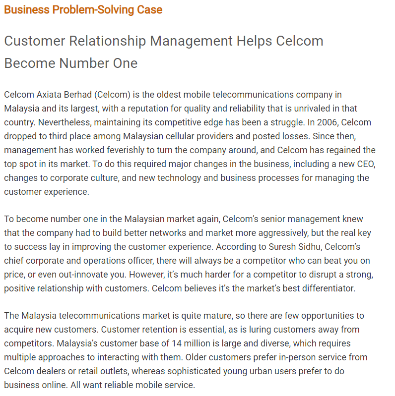 Business Problem-solving Case Customer