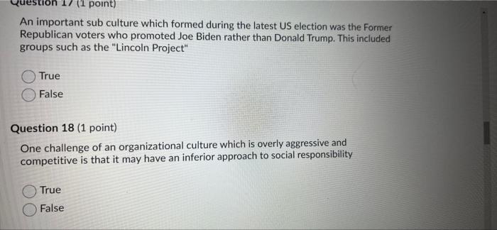 (1 point) An important sub culture which formed