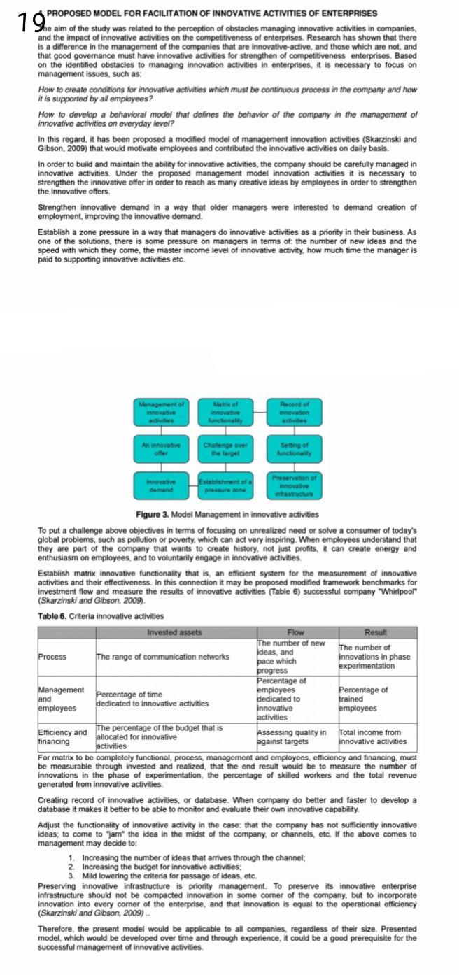 . PROPOSED MODEL FOR FACILITATION OF INNOVATIVE