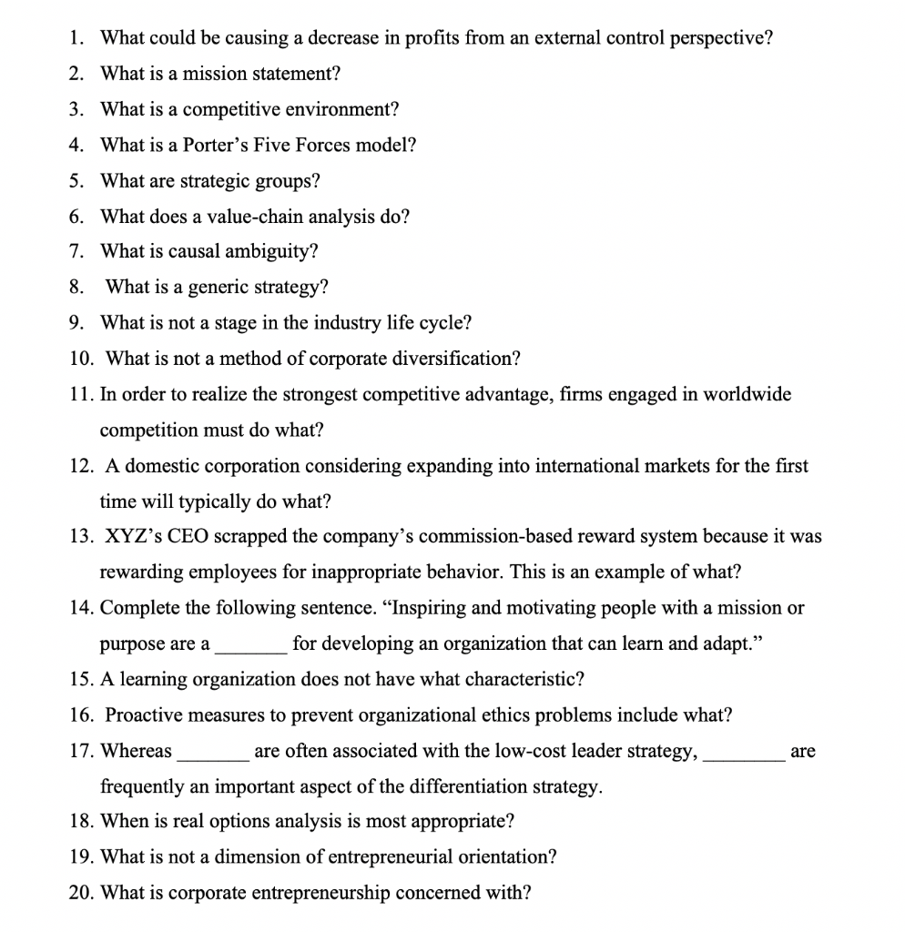 1. What could be causing a decrease in profits