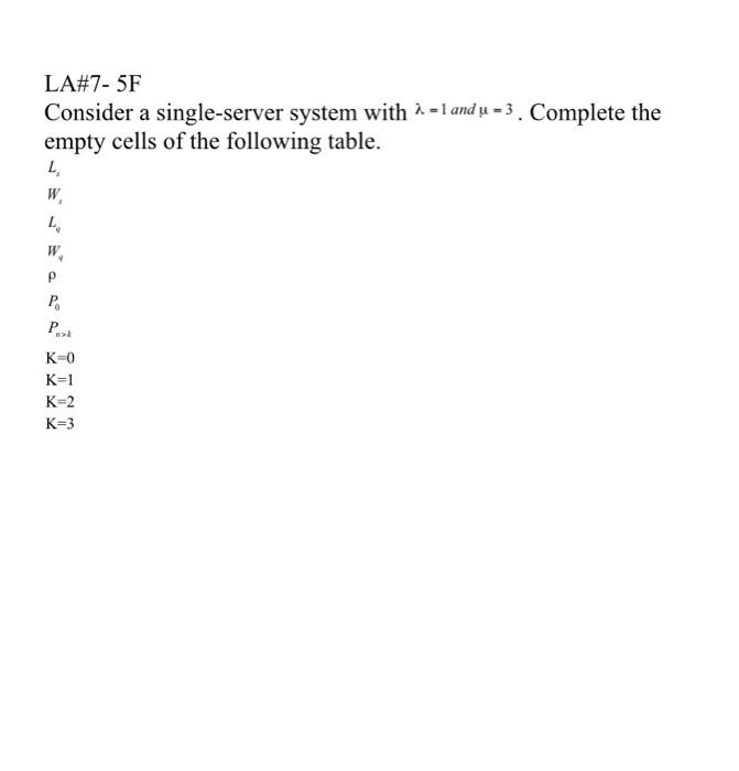 LA#7-5F Consider a single-server system with . =