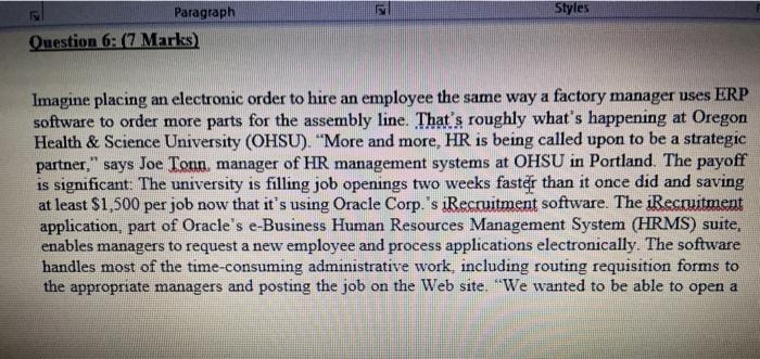 Styles Paragraph Question 6: 7 Marks) Imagine