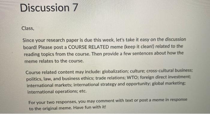 Class, Since your research paper is due this