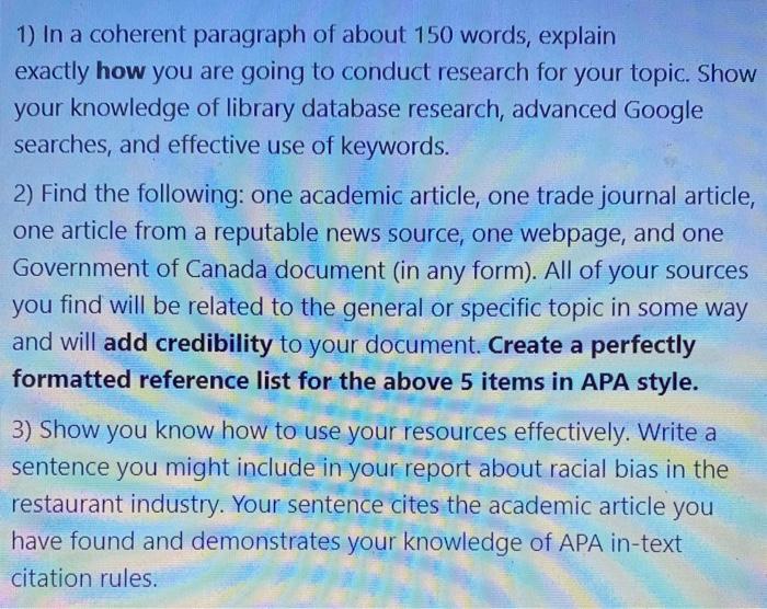 LIBRARY RESEARCH (20 points total) You are doing