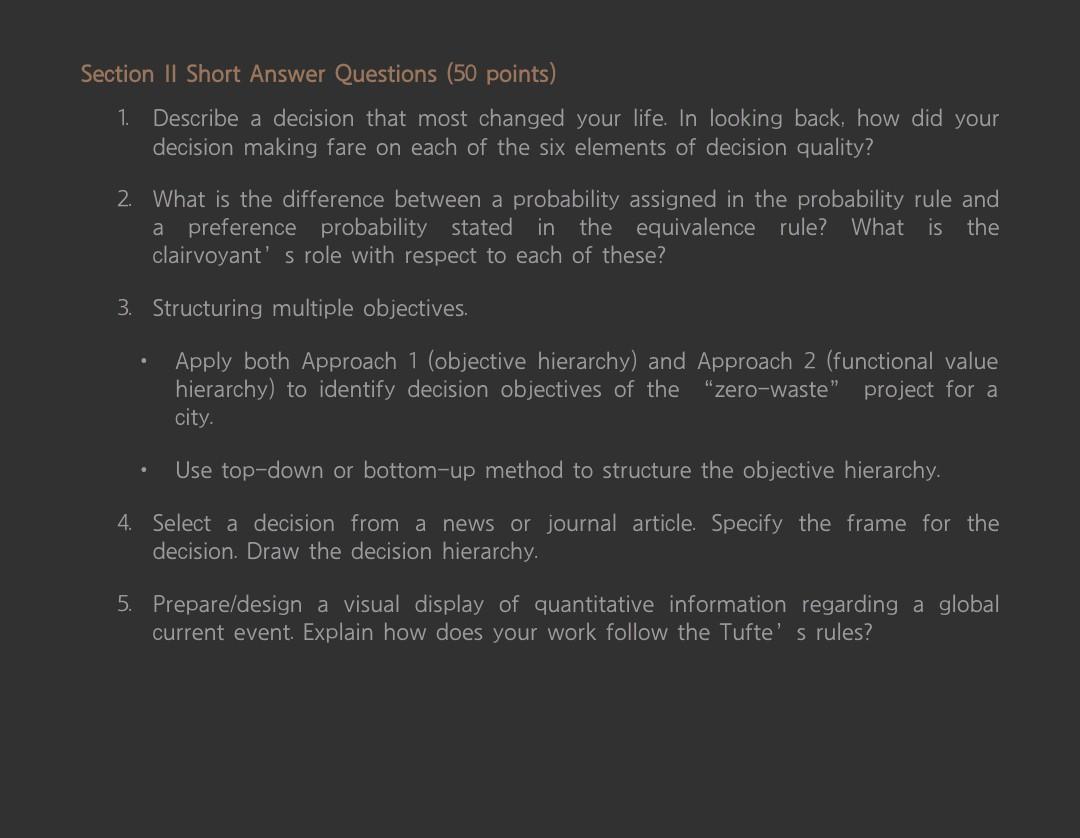 Section 11 Short Answer Questions (50 points)