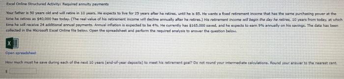 Excel Online Structured Activity Required annuity