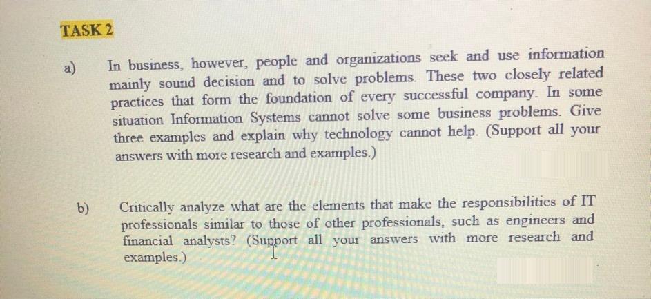TASK 2 a) In business, however, people and