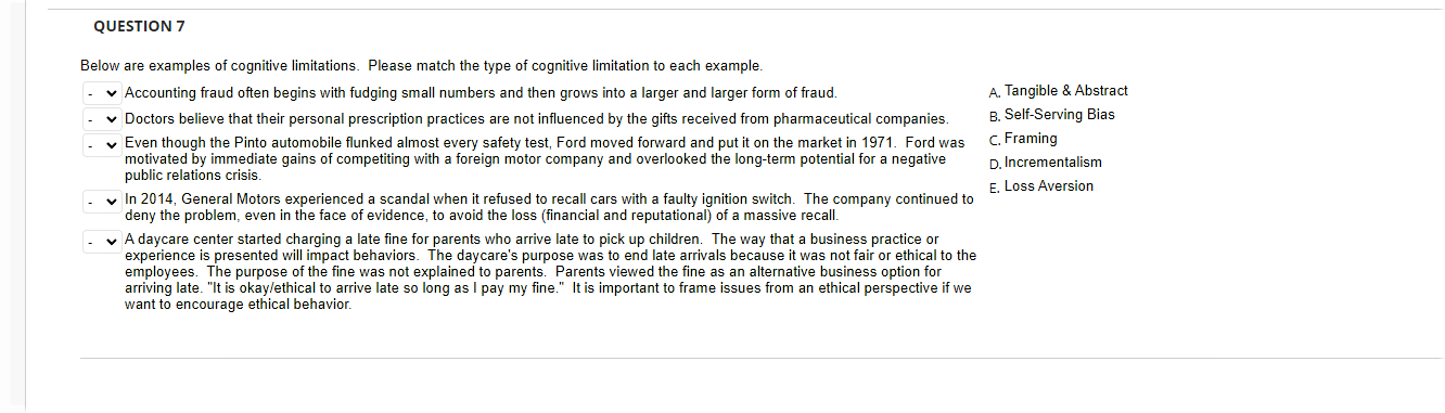 QUESTION 7 Below are examples of cognitive