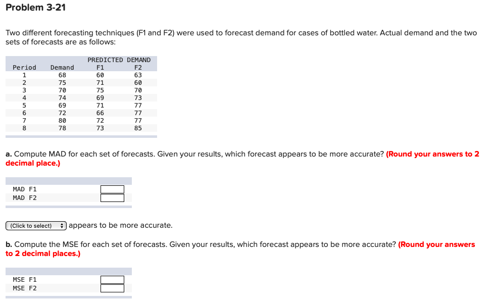 Problem 3-21 Two different forecasting techniques