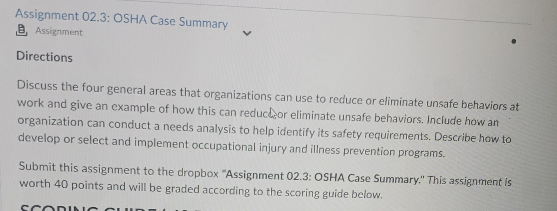Assignment 02.3: OSHA Case Summary Assignment