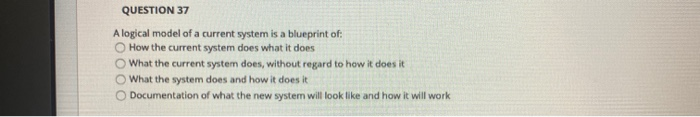 QUESTION 37 A logical model of a current system
