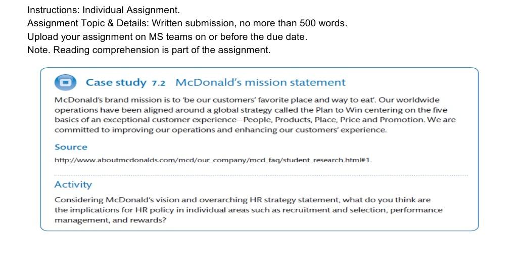 Instructions: Individual Assignment. Assignment