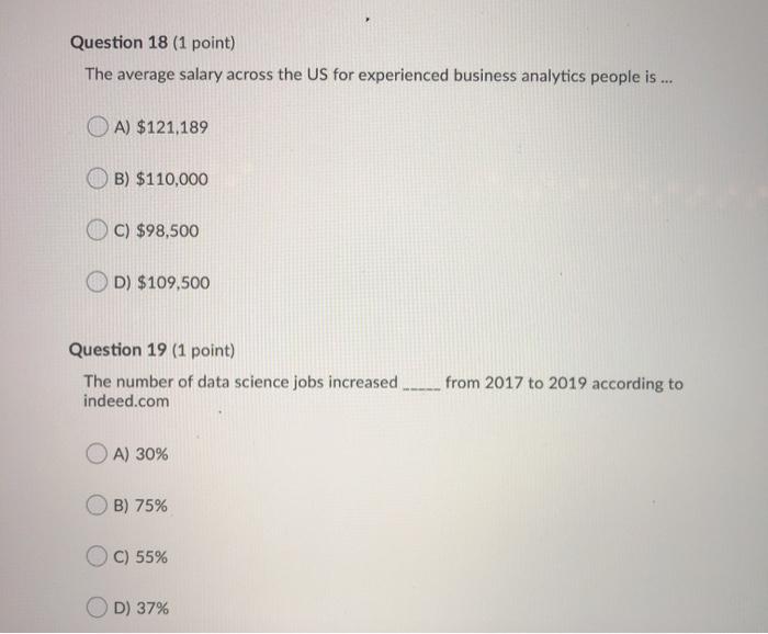 Question 18 (1 point) The average salary across