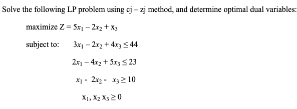 Solve the following LP problem using cj zj