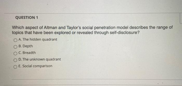 QUESTION 1 Which aspect of Altman and Taylor's
