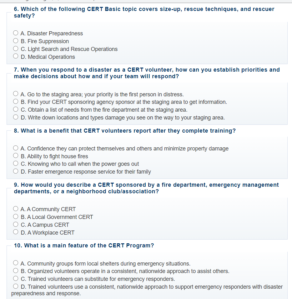 6. Which of the following CERT Basic topic covers