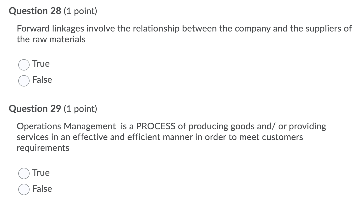 Question 28 (1 point) Forward linkages involve
