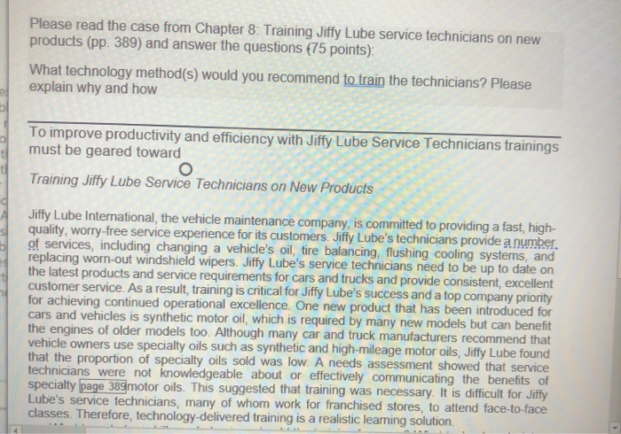 Please read the case from Chapter 8: Training