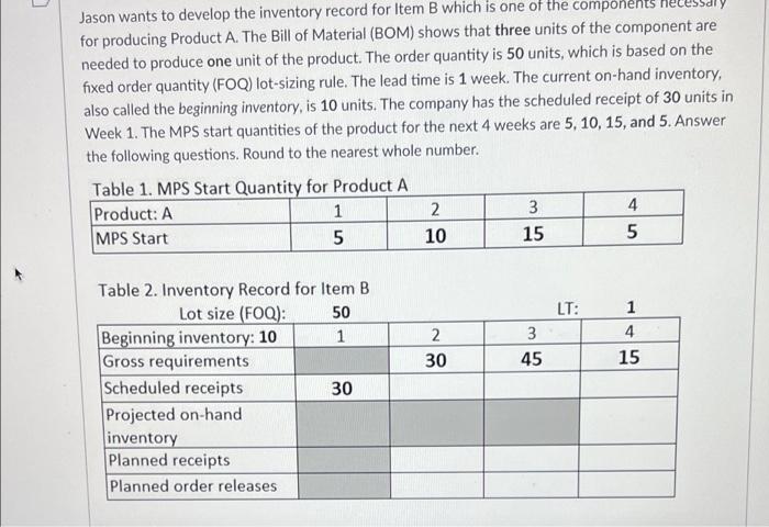 Jason wants to develop the inventory record for
