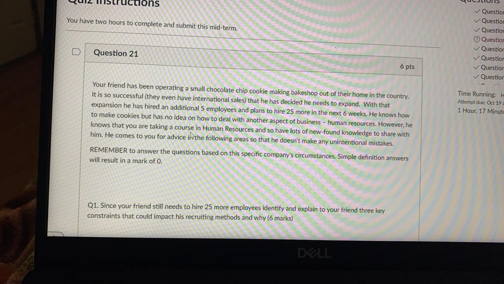 uctions You have two hours to complete and submit
