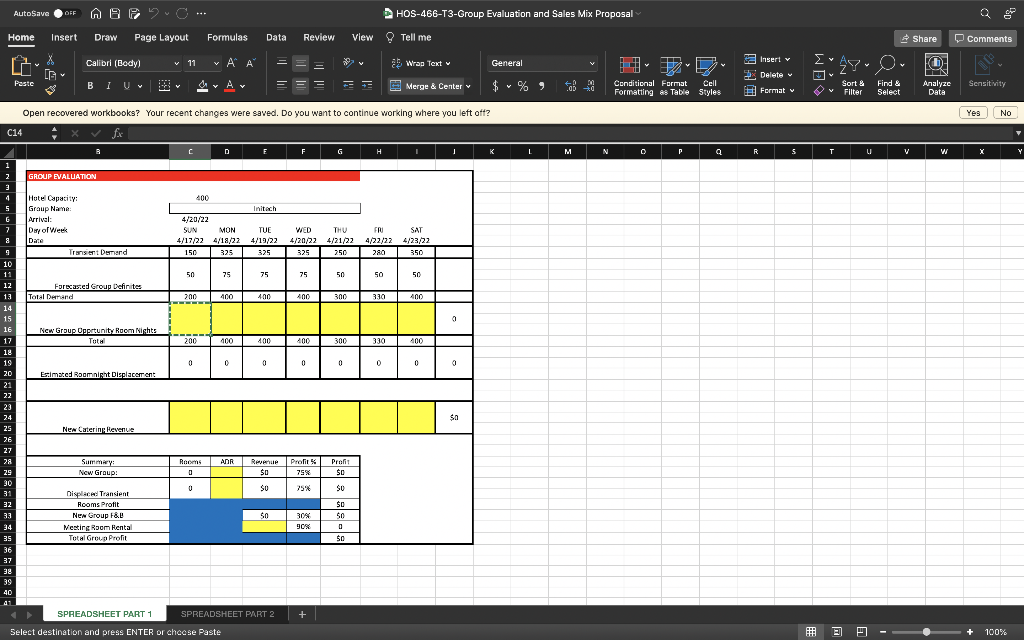 Use the Spreadsheet Part 1 in the attached "Group